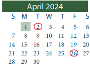 District School Academic Calendar for Cobb 6th Grade Campus for April 2024