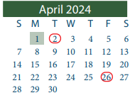 District School Academic Calendar for Galena Park Elementary for April 2024