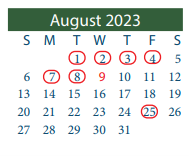 District School Academic Calendar for Pyburn Elementary for August 2023