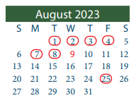 District School Academic Calendar for Purple Sage Elementary for August 2023