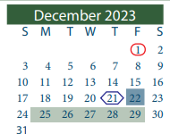 District School Academic Calendar for Pyburn Elementary for December 2023