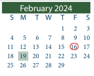 District School Academic Calendar for Galena Park High School for February 2024