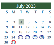 District School Academic Calendar for Galena Park High School for July 2023