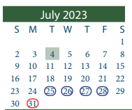 District School Academic Calendar for North Shore Middle for July 2023