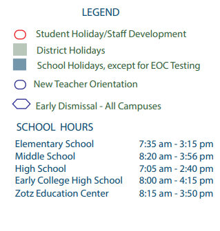 District School Academic Calendar Legend for Pyburn Elementary