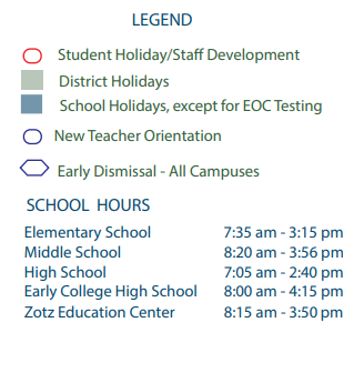 District School Academic Calendar Legend for Woodland Acres Elementary