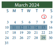 District School Academic Calendar for Cobb 6th Grade Campus for March 2024