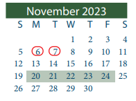 District School Academic Calendar for Galena Park Middle for November 2023