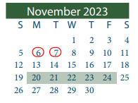 District School Academic Calendar for North Shore Middle for November 2023