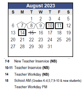 District School Academic Calendar for Charles O Stones Intermediate Ctr for August 2023