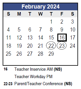 District School Academic Calendar for Charles O Stones Intermediate Ctr for February 2024