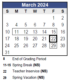 District School Academic Calendar for Charles O Stones Intermediate Ctr for March 2024