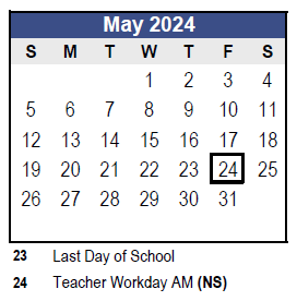 District School Academic Calendar for Charles O Stones Intermediate Ctr for May 2024