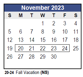 District School Academic Calendar for Charles O Stones Intermediate Ctr for November 2023