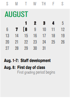 District School Academic Calendar for Gisd Alternative School for August 2023