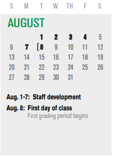 District School Academic Calendar for P I P for August 2023