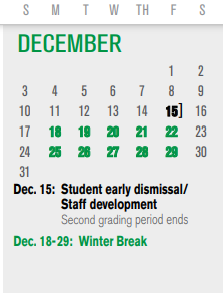 District School Academic Calendar for P I P for December 2023