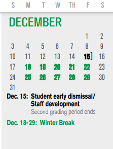 District School Academic Calendar for Sam Houston Middle for December 2023