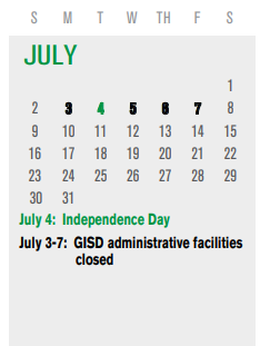 District School Academic Calendar for Golden Meadows Elementary for July 2023