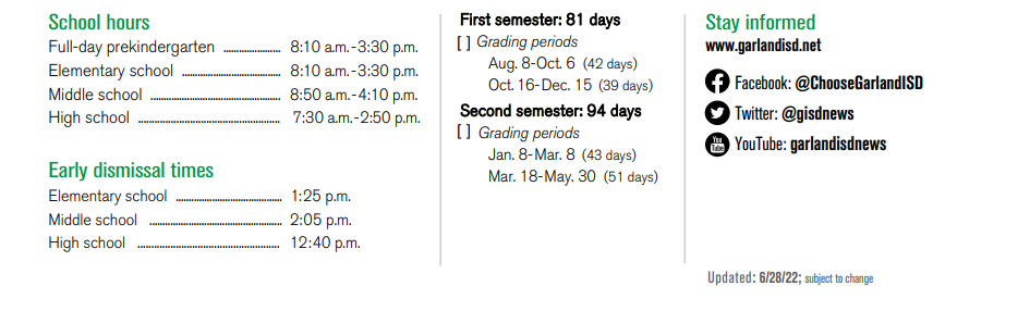 District School Academic Calendar Key for Rowlett High School