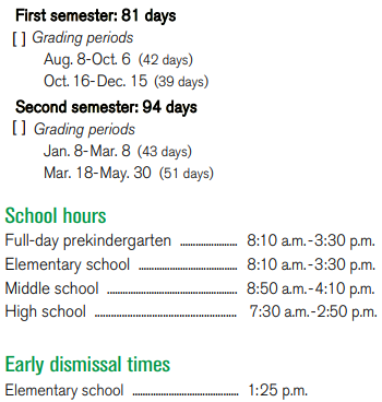 District School Academic Calendar Legend for P I P