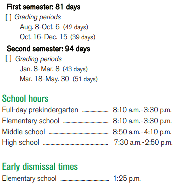 District School Academic Calendar Legend for Garland High School