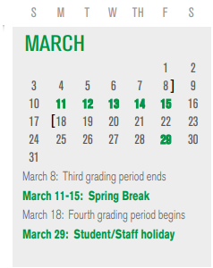 District School Academic Calendar for P I P for March 2024