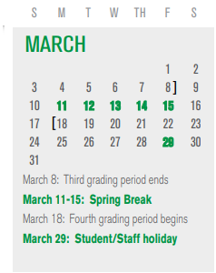 District School Academic Calendar for Club Hill Elementary for March 2024