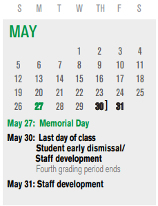 District School Academic Calendar for Bullock Elementary for May 2024