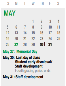 District School Academic Calendar for P I P for May 2024