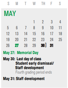 District School Academic Calendar for Parsons Pre-k Ctr for May 2024