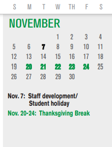 District School Academic Calendar for Beaver Technology Center for November 2023