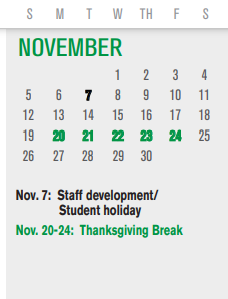 District School Academic Calendar for P I P for November 2023