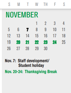 District School Academic Calendar for Parsons Pre-k Ctr for November 2023