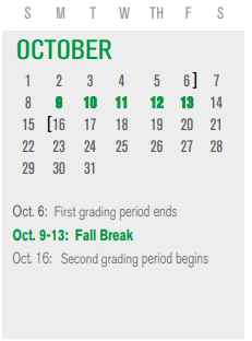 District School Academic Calendar for Infant Center for October 2023