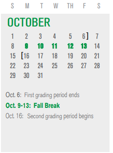 District School Academic Calendar for P I P for October 2023