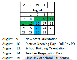 District School Academic Calendar for Mary M Bethune Early Child Dev Ctr for August 2023