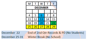 District School Academic Calendar for Mary M Bethune Early Child Dev Ctr for December 2023