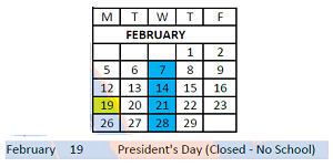 District School Academic Calendar for Mary M Bethune Early Child Dev Ctr for February 2024