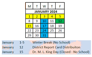 District School Academic Calendar for Mary M Bethune Early Child Dev Ctr for January 2024