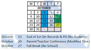 District School Academic Calendar for Mary M Bethune Early Child Dev Ctr for October 2023