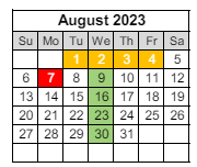 District School Academic Calendar for Desert Garden Elementary School for August 2023