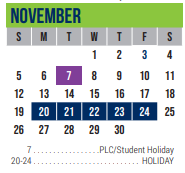 District School Academic Calendar for Excel Academy (murworth) for November 2023