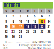District School Academic Calendar for Excel Academy (murworth) for October 2023