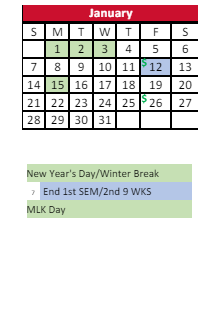 District School Academic Calendar for Chandler Elementary School for January 2024