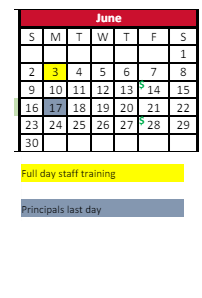 District School Academic Calendar for Chandler Elementary School for June 2024