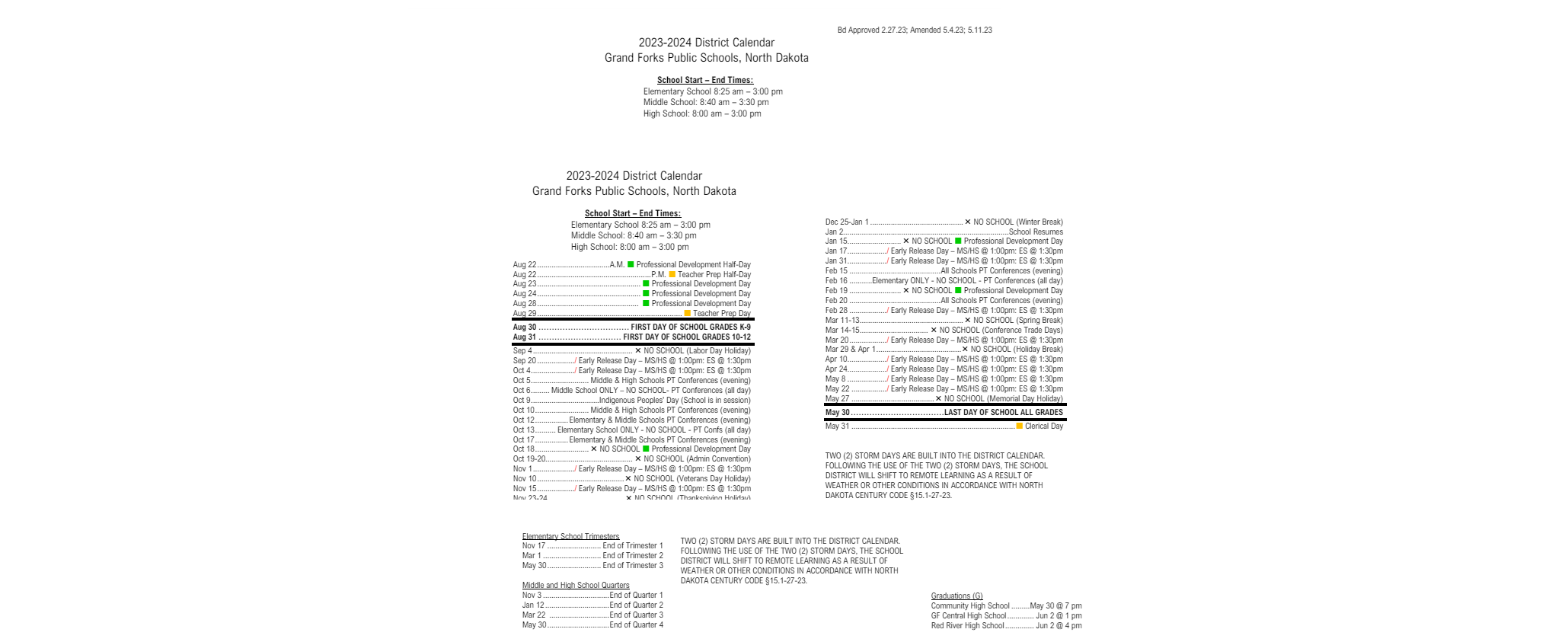 District School Academic Calendar Key for Lewis And Clark Elementary School