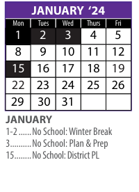 District School Academic Calendar for Swift Multi-cultural Ed Center for January 2024