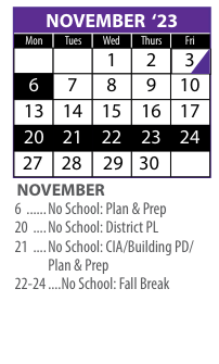 District School Academic Calendar for Swift Multi-cultural Ed Center for November 2023