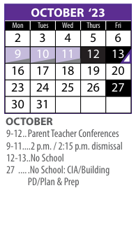 District School Academic Calendar for Swift Multi-cultural Ed Center for October 2023